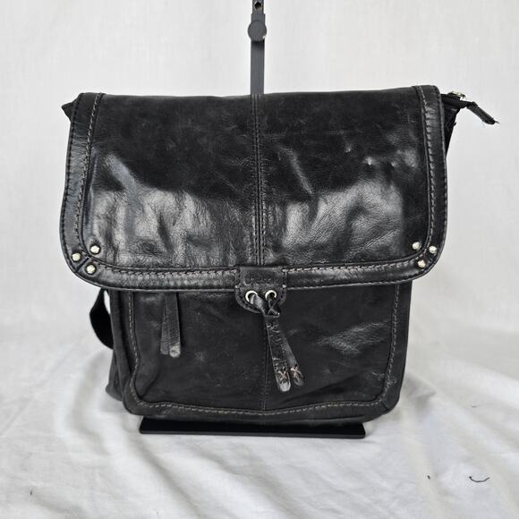The Sak Handbags - The Sak Aged Leather Shoulder Bag Black Saddle Backback Messenger Multi-Wear